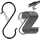 GAOHUI 12 Stück S-Haken zum Einhängen mit Sicherheitsschnalle, 9cm Edelstahl Anti-Drop Aufhängehaken für Utensilien und Schrankstange, Schwarz