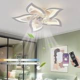 MiiR LED Leise Deckenventilator Mit Beleuchtung, 50W Schlafzimmer Deckenleuchte, Mit Fernbedienung Und APP Dimmbare Lampe Mit Ventilator 5 Lichter Blumenform Acryl Lampenschirm Wohnzimmer Küche 69cm