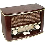Roadstar HRA-1500N Nostalgie-Radio mit Echtholz-Gehäuse (UKW und MW Tuner, 12 Watt Musikleistung, Batteriebetrieb), braun