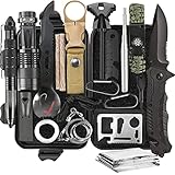 Graxury 14 in 1 Survival Kit Mehrzweck-Survival-Kit, Erste-Hilfe-Set für Outdoor-Sport, Camping, Bergsteigen, Feuerstein/Thermodecke/Pfeife (Messer)