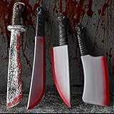 VIPNAJI Hackebeil blutig, Machete, Horror,Blutiges Messer Circa 45 cm, Schwert, Dolch, Serienkiller, Grim Reaper, Zubehör, Requisite, Kunststoff, Karneval, Mottoparty, Halloween Kostüm Zubehör