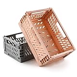 Spesh 2 Stücke Faltbare Aufbewahrungskorb Kunststoff Aufbewahrungskiste Lagerkisten für Küche, Schlafzimmer, Arbeitszimmer (Pink+Grau, 22 * 15 * 9cm)