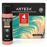 ARTEZA Acryl-Ausgießfarben-Set, 4 Frühlingsfarben, 113 ml Flaschen, High-Flow-Farbe, kein Mischen erforderlich, Kunstzubehör für Leinwand, Glas, Papier, Holz, Fliesen und Steine