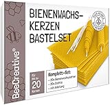 BeeCreative Bienenwachs-Kerzen Bastelset für 20 Kerzen, 100% reines Bienenwachs, Bienenwachskerzen selber machen mit Bienenwachsplatten