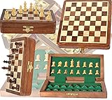 ChessBazar Chess Bazar – 18 cm x 18 cm großes magnetisches Holz-Schachspiel mit Staunton-Schachfiguren – klappbares Spielbrett mit Stauraum