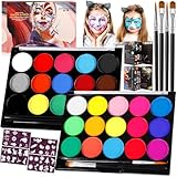 ZZXLOPEZ Kinderschminke Set, Gesichtsfarbe Kinderschminken, 15 Farben Neon UV Schminkfarben, Gesichtsfarben Körperfarbe mit 30 Farben,40 Tattoo-Vorlagen,Kinderschminken für Fasching Halloween Karneval