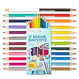 Papierdrachen 12 Bicolor Buntstifte – 24 satte Farben – Set - Holz – dreieckig – bruchsicher – Schule - Kindergarten – Malen – Kinder
