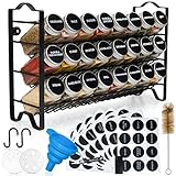 Deco haus Gewürzregal mit Gewürzgläser - 3 stufiges Metall Regal - Küchen Organizer Set, Gewürzständer mit 24 Gewürzdosen, 48 Etiketten, Pinsel, Trichter, Haken - Stehend & hängend verwendbar