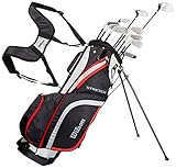 Wilson Anfänger-Amazon Exclusive Komplettsatz, 10 Golfschläger mit Carrybag, Herren, Rechtshand, Stretch XL, schwarz/grau/rot, WGG157551