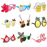 9 Paar Hawaii Party Sonnenbrille Set Lustige Partybrille Hawaiianische Brille Party Photo Booth Requisiten für Sommerparty, Strand Thema Kostümzubehör Foto Requisiten