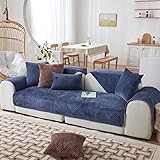 MLCYYJS Geometrischer gesteppter Samt-Plüsch-Sofa-Couchbezug, luxuriös, dick, weich, rutschfest, Sofa-Schonbezug, Möbelschutz für Haustiere, Kinder, Hund, Katze (Marineblau, 109,2 x 109,2 cm)