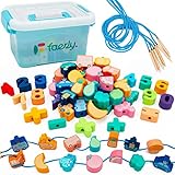 Faerly® Fädelspiel 60 Teile + Box - Montessori Spielzeug ab 2 3 4 5 6 Jahre für Kinder Pädagogisches Spiele Bauernhof Motorikspielzeug Holzspielzeug Feinmotorik