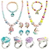 VEGCOO Kinderschmuck, 2 Stück Kinderkette Mädchen+2 Stück Armband Mädchen+4 Stück Ringe+2 Paar Ohrringe Für Mädchen Bunt Und Niedlich Mädchen Schmuck Für Geburtstags Weihnachtsgeschenke Für Mädchen