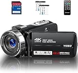 Videokamera 4K Camcorder HD 48MP IR-Nachtsicht Vlogging Kamera für YouTube, Webcam Kamera mit 18X Digitalzoom, 3’’ Touchscreen 30FPS Video Kamera mit 32GB SD-Karte, Fernbedienung, und 2 Batterien