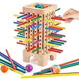 Montessori Spiel Brettspiel aus Holz, Würfelspiel für die Familie, 42 Stück Holzstäbchen Feinmotorik Spiele, Kinder Familienspiel 1 bis 6 Spieler, Kinderspiele Reisespiel ab 3 4 5 6 Jahren