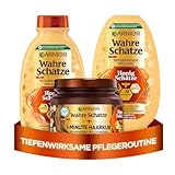Garnier Wahre Schätze Haarpflege-Set mit Akazienhonig, Manuka und Lavendel, Honig-Schätze Shampoo (250 ml), Spülung (200 ml), 1-Minute Haarkur (340 ml), 3-teilig