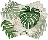 4 PCS Tischsets Abwaschbar Monsterablatt, 30 X 45 cm Platzdeckchen Stoff Blumen, Platzset Frühling Sommer, Tischset Stoff Blumen, Sommerparty-Tischdekoration, Festliche Küchendekoration