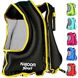 Khroom aufblasbare Schwimmweste | 1,50m - 2,10m / 40Kg - 110Kg | wiegt nur 400 Gramm | Schwimmhilfe für Erwachsene zum Schnorcheln, Kajak und SUP - Auftriebsweste (Schwarz)