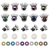 MIYUANGKJ 20 Stück 16mm Glitter Sicherheitsaugen, Puppenaugen mit Wimpern, Tieraugen Kunststoff Bastel Augen für Plüschtier Bären Handwerk Häkeln Spielzeug Herstellung(10 Farben)
