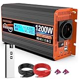 1200W Wechselrichter 12v auf 230v Reiner Sinus Spannungswandler mit Fernbedienung,LCD-Bildschirm,EU-Steckdose&USB& Type-C,Pure Sine Wave Power Solar Inverter Konverter