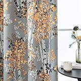 WONGS BEDDING Vorhang Blickdicht Grau Gardinen mit Ösen Blätter Muster 2 Stück 140 x 225 cm (BxH) Vorhänge Schöne Elegante Verdunklungsvorhänge für Deko Wohnzimmer Schlafzimmer
