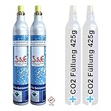 2 x CO2 Zylinder Kohlensäure 425g Flasche inkl. Füllung bis zu je 60 L f. Soda-Stream Wasser-Maxx