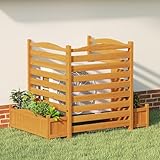 COSTWAY Blumenkasten mit Gartenzaun, Zaun für Klimaanlagen & Mülleimer, 101cm hoch, Hochbeet mit Spalier, 2 Pflanzkästen mit Ablauflöchern, Sichtschutz für Garten Hof Balkon, Holz, Natur (3-teilig)