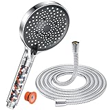 Duschkopf mit Schlauch 1,6M -YEAUPE PRO Wassersparender Duschkopf mit Filter, Duschkopf Regendusche mit 6 Strahlarten, Sparduschkopf 7,5L/min Gross(130mm Durchmesser), Chrom