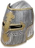 BestSaller 1421 Kinder-Ritterhelm mit klappbarem Visier Bourbonische Lilie, Templer und Ritter aus Kunststoff, Silber/Gold