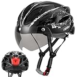 Favoto Fahrradhelm Herren mit Licht: Damen Helm Fahrrad Leicht Atmungsaktiv mit Schutzbrille Rücklicht Abnehmbares Innenfutter EPS-In-Mold Technologie 57-61cm Einstellbar Schwarz-Weiß