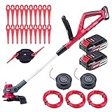 WONET Akku Rasentrimmer inkl. 2 Batterien und Ladegerät mit Automatischem Kabelvorschub und Teleskop- & Drehbarem Griff – Gartenarbeit Leicht Gemacht