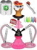 Shisha Set Klein mit 2 Schläuche - 30cm Rosa Mini Shisha - 2 Schlauch Shisha mit shisha zubehör 50x Folie + Shisha Tonkopf + 10x Spitzen 2x Mundstück Zange Tragbares Shisha Set mit allem Shisha-Kit