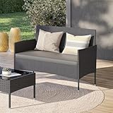 STEELSØN Polyrattan Gartenbank Thalora, Balkonmöbel Gartenlounge für 2 Personen mit Sitzkissen, Terrassenmöbel Lounge, wetterfest schwarz