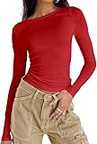 Damen Langarmhemd Rundhalsausschnitt Slim Fit Y2K Tops Basic Crop Tops Casual Streetwear Shirt