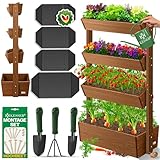 KESSER® Hochbeet mit 4 Etagen Premium Blumenkasten Blumentreppe Pflanztreppe Gemüsebeet Kräuterbeet Pflanzkübel Frühbeet Blumenbeet Pflanzkasten mit Gartenvlies - Beet inkl. Schaufelset, Braun