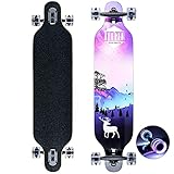 Longboard Skateboard für Jungen Mädchen Anfänger Erwachsener Teenager,Cruiser komplettes Board 8-lagiger Ahorn Longboard Bürste Street Dance Board mit T-Tool