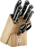 ZWILLING Twin Gourmet Messerblock, 8-teilig, Bambusblock, Messer, Wetzstab und Schere, rostfreier Spezialstahl/Kunststoff-Griff im Nietendesign, Schwarz