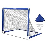 EXTFANS Fussballtore Garten für Kinder 110 X 85 cm, Faltbare Tragbares Fußballtor mit Tragetasche und 4 U-förmige Heringen, Fussball Tor für Garten, Hinterhof, Spielplatz Blau