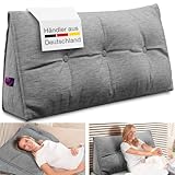 ELONEO Rückenkissen 100 cm breit, Keilkissen für Bett und Sofa geeignet, dreieckiges Lesekissen, Kissen mit abnehmbarem und waschbarem Bezug, mit praktischem Seitenfach