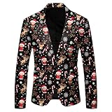 boseucn Weihnachten Sakko Herren, Weihnachts Herren Blazer Lustig Weihnachten Muster Freizeitjacke Revers Sakko Weihnachtsmotiv Anzugsakko Party Mantel Slim Fit Anzugjacke Weihnachten Festlich Kostüm