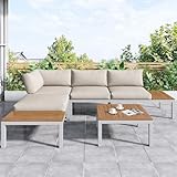 Huayz Gartenmöbelset mit Sofa und Couchtisch, Balkonmöbel mit Eckposition und Winkelverstellbarer Liegefunktion, Lounge Möbel Outdoor mit Cushion, Verzinkte Stahlrohre, Akazienholz Tischplatte