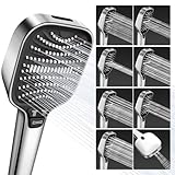 Duschkopf Wassersparende Duschbrause mit 8 Strahlarten (StrahlartenRegen/Massage/Sprühnebel/Mix), 130mm Großes Panel Hochdruck Handbrause Dusche, Chrom Shower Head, Anti-Kalk, Einfach Installieren