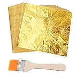 ASTARON 100 Blatt Blattgold Imitation Blattgold mit Pinsel zum Basteln, Goldflocken für Nägel, Holz, Möbel Dekoration(14x14cm)