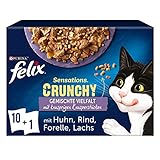 FELIX Sensations Crunchy Katzenfutter nass in Gelee, Sorten-Mix, 6er Pack (6 x 10 Beutel à 85g)