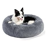 Bedsure Hundebett Grosse Hunde Donut - Ø 91 cm Hundekorb für große Hunde, plüsch Hundekissen rund Kuschelbett waschbar, dunkelgrau