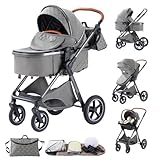 BEBBY Trio-Kinderwagen, 3-in-1-Kinderwagen, tragbare Rute, faltbar mit einem Klick, kombinierte Landschaft, hoher Aluminiumrahmen für Neugeborene, Kinderwagen (Deepgrey-8, H2)