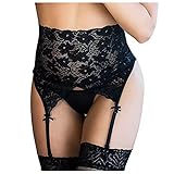 GZYshoyao Strapsgürtel Damen Sexy Breit Spitze Strapsen Dessous Set Strumpfband Strapshalter 6 Verstellbaren Straps Strumpfhalter Strumpfgürtel Garter Belt Große Größen Hüfthalter (Black, XL)