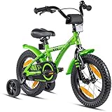 PROMETHEUS BICYCLES Kinderfahrrad 14 Zoll ab 4 Jahren - Kinder Fahrrad Mädchen Jungen Fahrrad Kinder mit Stützräder Rücktrittbremse in Grün