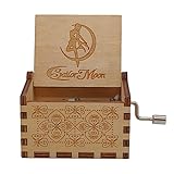 Spieluhr aus Holz mit Handkurbel und graviertem Mondmädchen-Design, Retro-geschnitzte Spieluhren für Desktop-Dekoration und Sammler, Spieluhr aus Naturholz, 6,4 x 5,2 x 4,2 cm