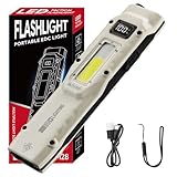 KZK EDC Tactical Flashlight, Rechargeable Pocket Flash Light,Dual-Switches LED Small Flashlight with Digital Display,Stainless Steel 13 Modes Keychain Flashlight for Home,Camping,and Emergency